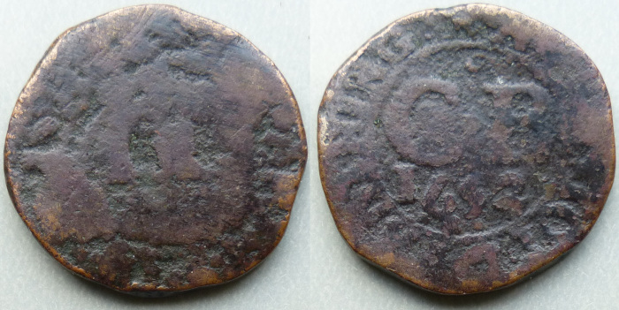 Bristol, 1652 city issue farthing N1505 cast counterfeit